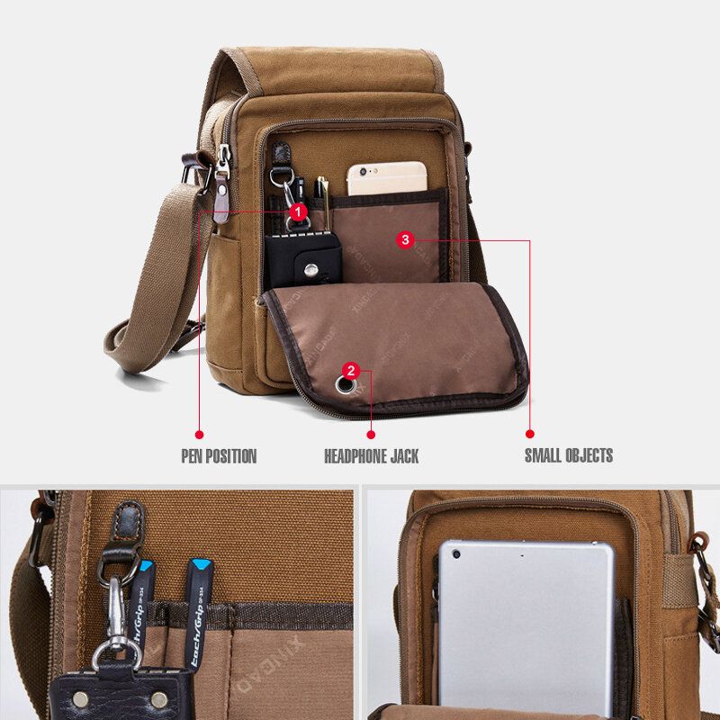 Hommes Vintage Canvas Multifonction Ventilation Crossbody Bag Business Sac À Bandoulière