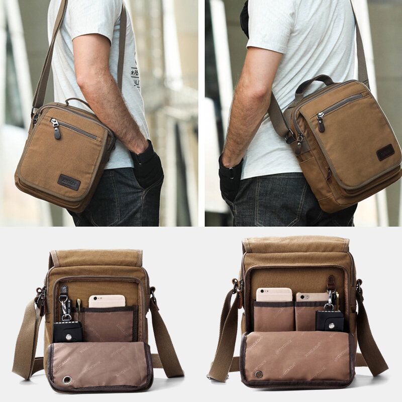 Hommes Vintage Canvas Multifonction Ventilation Crossbody Bag Business Sac À Bandoulière