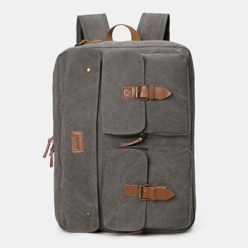 Hommes Vintage Casual Toile Grande Capacité 17 Pouces Sac Pour Ordinateur Portable Sac À Dos Multi-poches Sac À Bandoulière