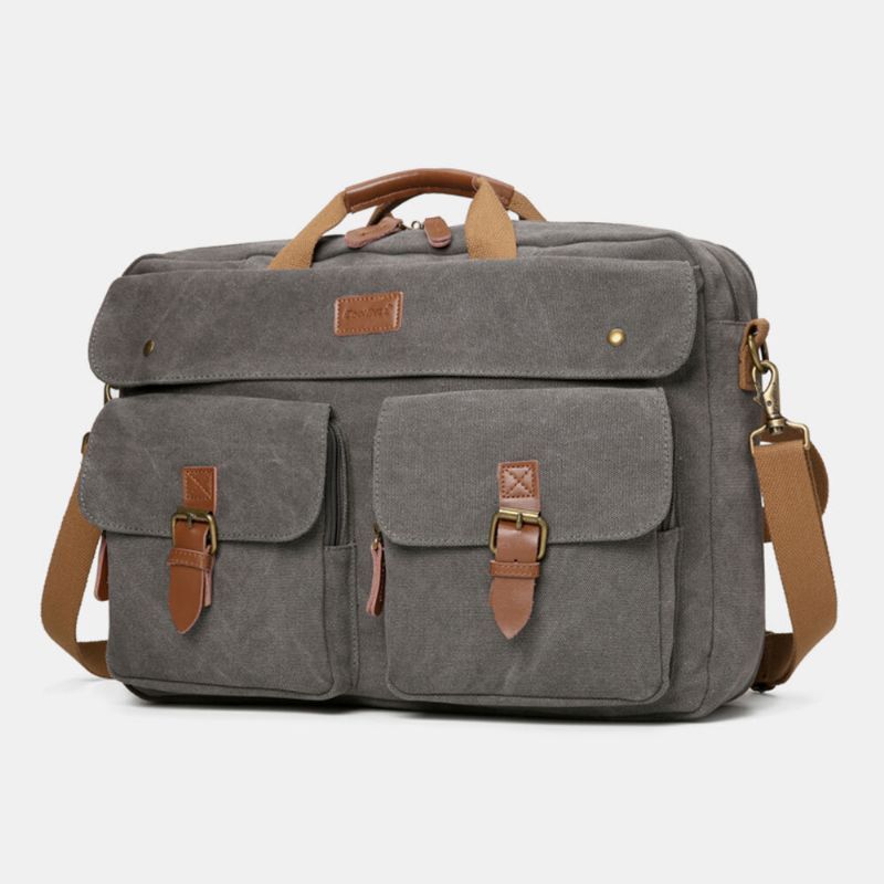 Hommes Vintage Casual Toile Grande Capacité 17 Pouces Sac Pour Ordinateur Portable Sac À Dos Multi-poches Sac À Bandoulière