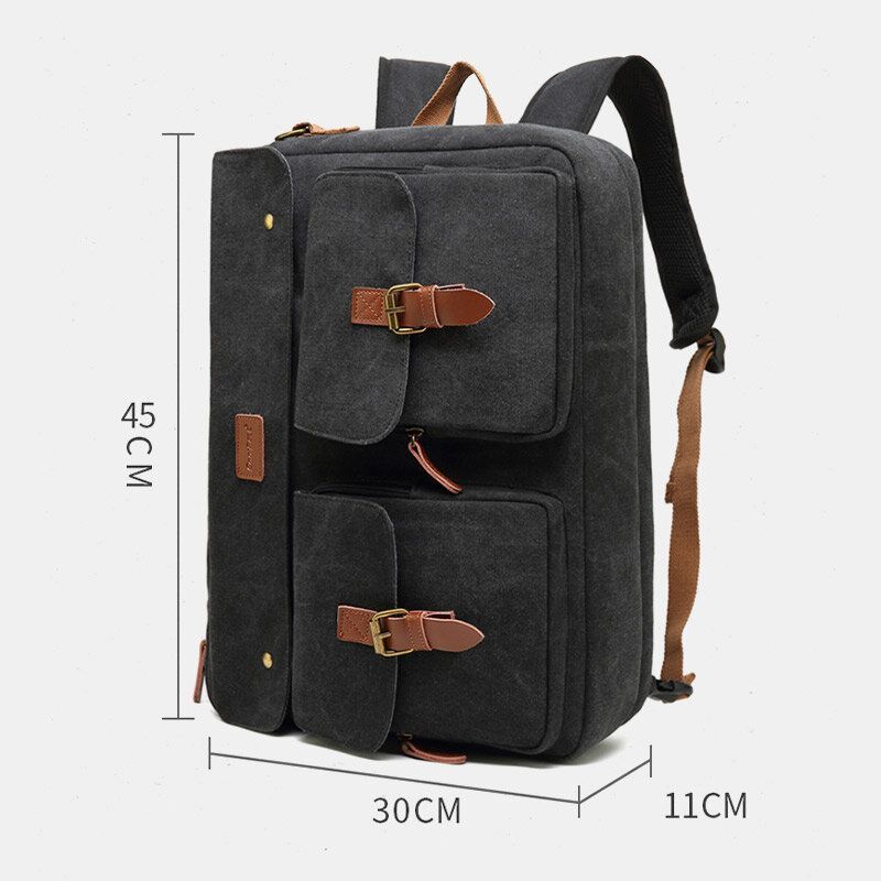 Hommes Vintage Casual Toile Grande Capacité 17 Pouces Sac Pour Ordinateur Portable Sac À Dos Multi-poches Sac À Bandoulière