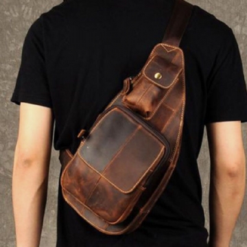 Hommes Vintage Couture Détail Bouton Magnétique Poche Multifonction Poitrine Sac Dos Anti-vol Fermeture Éclair Poche Bandoulière Sacs Sac À Bandoulière