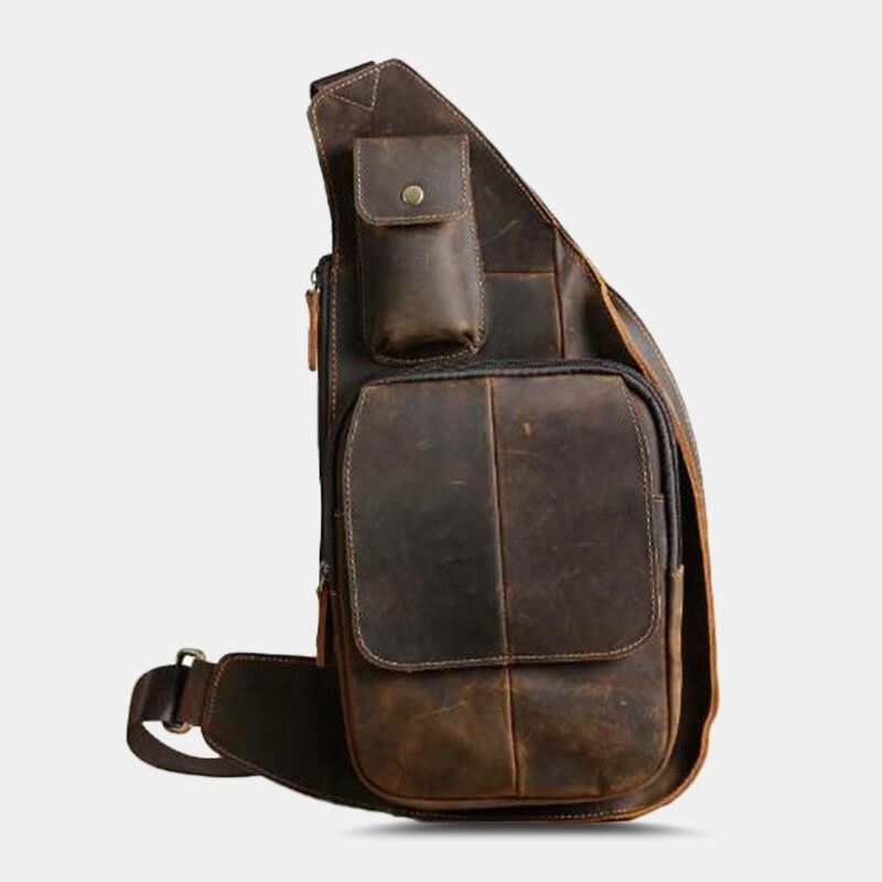 Hommes Vintage Couture Détail Bouton Magnétique Poche Multifonction Poitrine Sac Dos Anti-vol Fermeture Éclair Poche Bandoulière Sacs Sac À Bandoulière