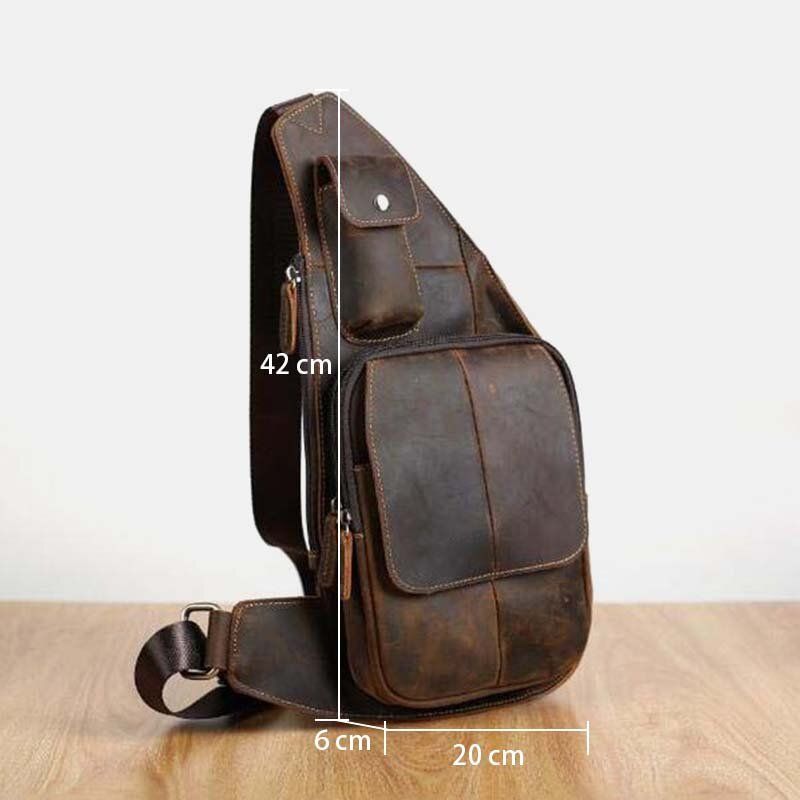 Hommes Vintage Couture Détail Bouton Magnétique Poche Multifonction Poitrine Sac Dos Anti-vol Fermeture Éclair Poche Bandoulière Sacs Sac À Bandoulière