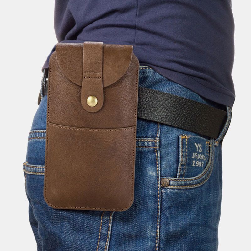 Hommes Vintage En Cuir Véritable Long Téléphone Sac Ceinture Sac Taille Sac