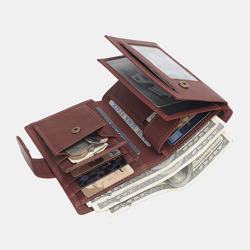 Hommes Vintage En Cuir Véritable Multi-slots Rfid Grande Capacité Décontracté Portefeuille Sac À Main