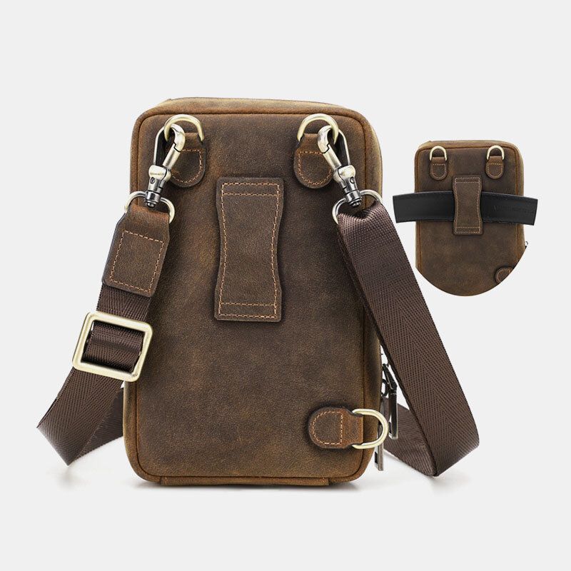 Hommes Vintage En Cuir Véritable Zip Côté Bretelles Convertibles Sac À Bandoulière Grande Capacité Ceinture Sac Taille Sac