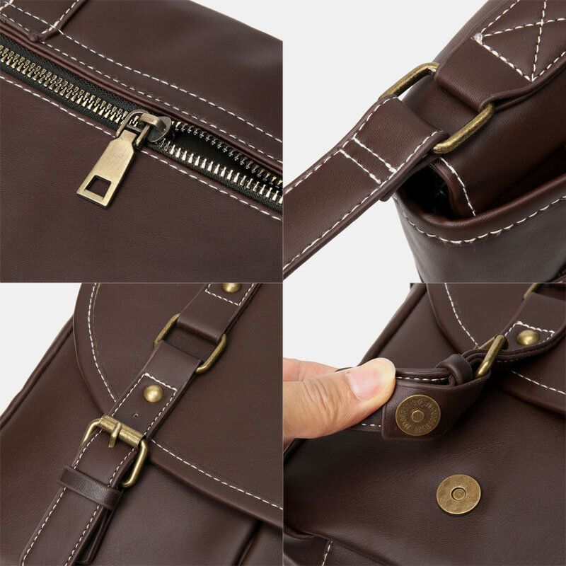 Hommes Vintage Grande Capacité Multi-poches En Cuir Pu Professeur Sac Bandoulière Sac Bref Sac À Bandoulière