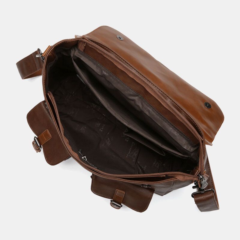 Hommes Vintage Multifonction Double Poche Avant Professeur Sac Porte-documents 14 Pouces Ordinateur Portable Sac Bandoulière Sac À Bandoulière