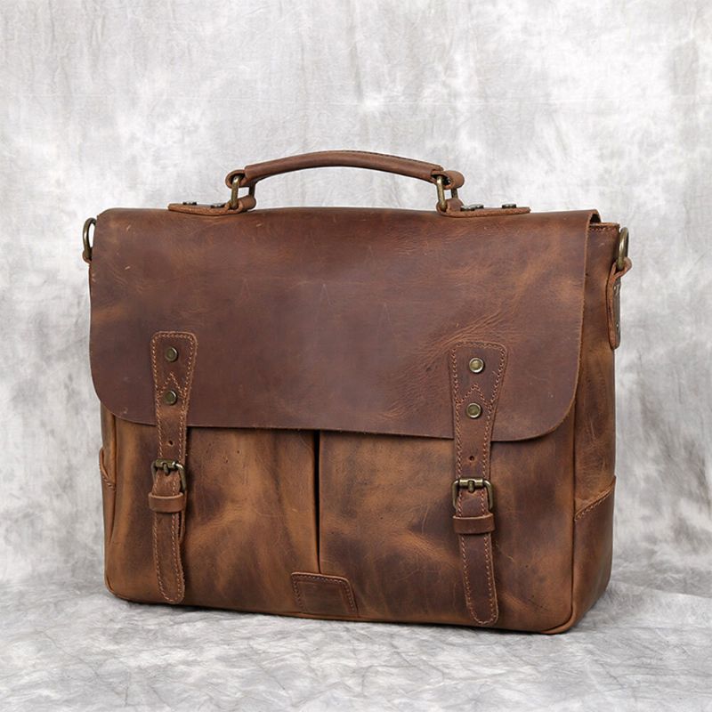 Hommes Vintage Multifonction Grande Capacité Affaires Sac À Bandoulière Multi-poches En Cuir Pu Sac À Main Épaule Messenger Sac