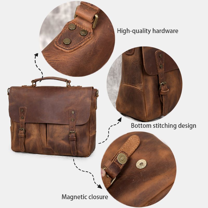 Hommes Vintage Multifonction Grande Capacité Affaires Sac À Bandoulière Multi-poches En Cuir Pu Sac À Main Épaule Messenger Sac