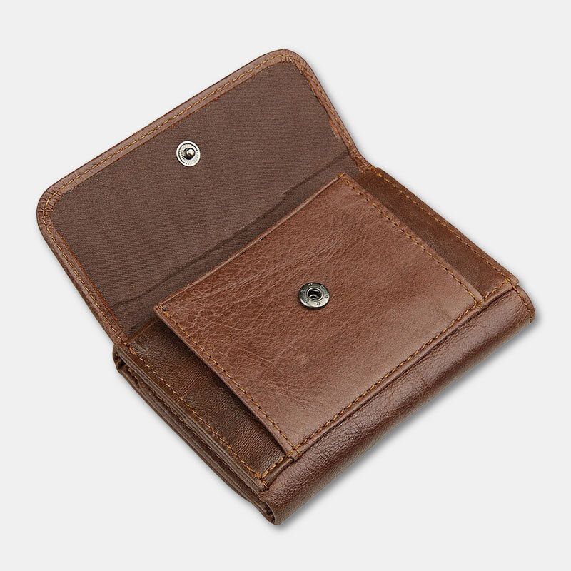 Hommes Vintage Rfid Anti-magnétique Portefeuille En Cuir De Vachette À Trois Volets Courts Multi-cartes Fentes Porte-cartes Permis De Conduire Portefeuille