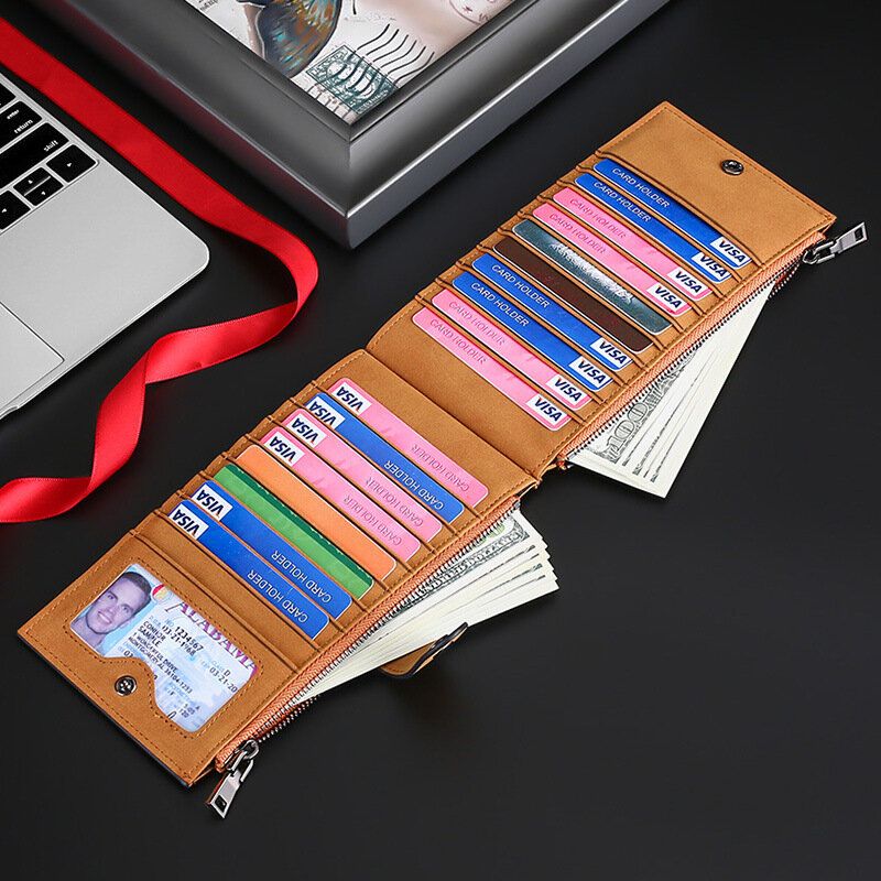 Hommes Vintage Rfid Anti-vol Sim Card Slot 19 Card Slots Card Holder Wallet