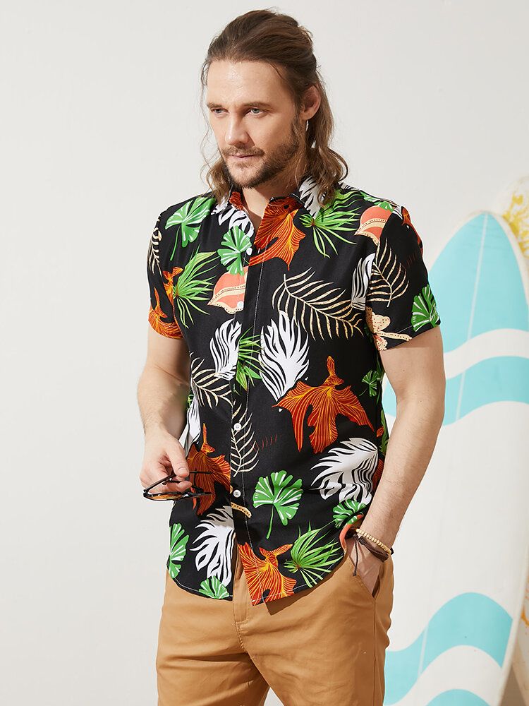 Hommes Vintage Tropical Leaf Multi Color All Matched Short Sleeve Casual Shirts