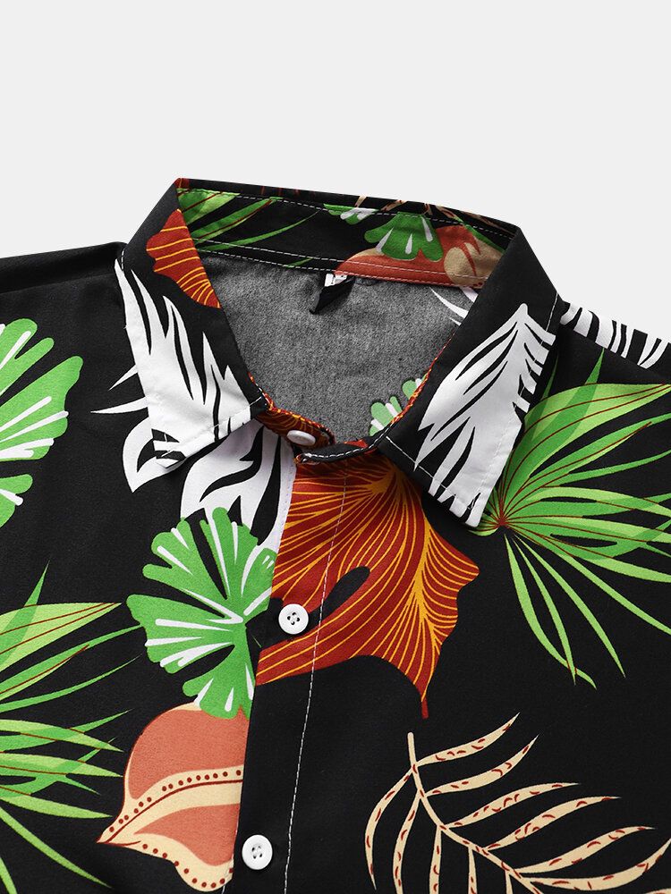 Hommes Vintage Tropical Leaf Multi Color All Matched Short Sleeve Casual Shirts