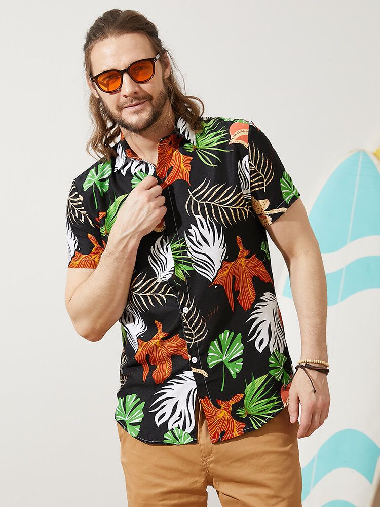 Hommes Vintage Tropical Leaf Multi Color All Matched Short Sleeve Casual Shirts