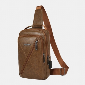 Hommes Vintage Usb Charge Conception Multi-poches Poitrine Sac Grande Capacité Résistant À L'usure Bandoulière Sac À Bandoulière