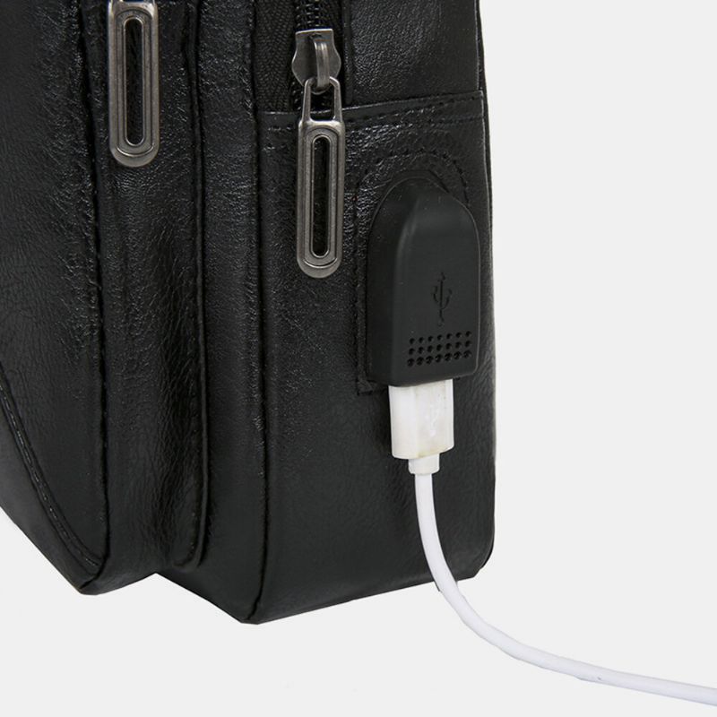 Hommes Vintage Usb Charge Conception Multi-poches Poitrine Sac Grande Capacité Résistant À L'usure Bandoulière Sac À Bandoulière