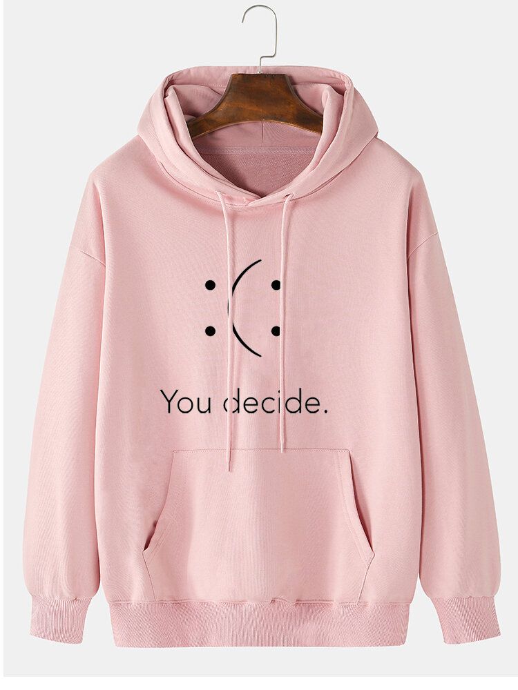 Hommes Vous Décidez Impression Sourire Motif Poche Preppy Drop Épaule Hoodies