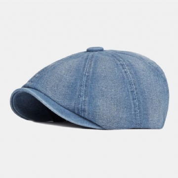 Hommes Washed Denim Back Elastic Band Design Chapeau Octogonal Ajustable British Retro Short Brim Newsboy Hat Flat Hat Painter Hat