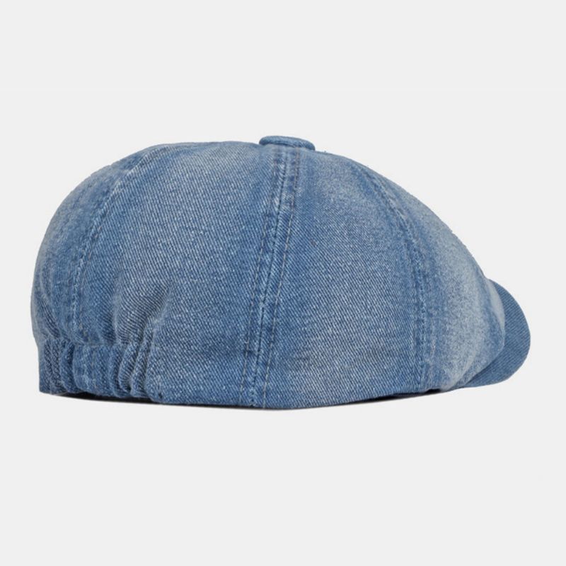 Hommes Washed Denim Back Elastic Band Design Chapeau Octogonal Ajustable British Retro Short Brim Newsboy Hat Flat Hat Painter Hat