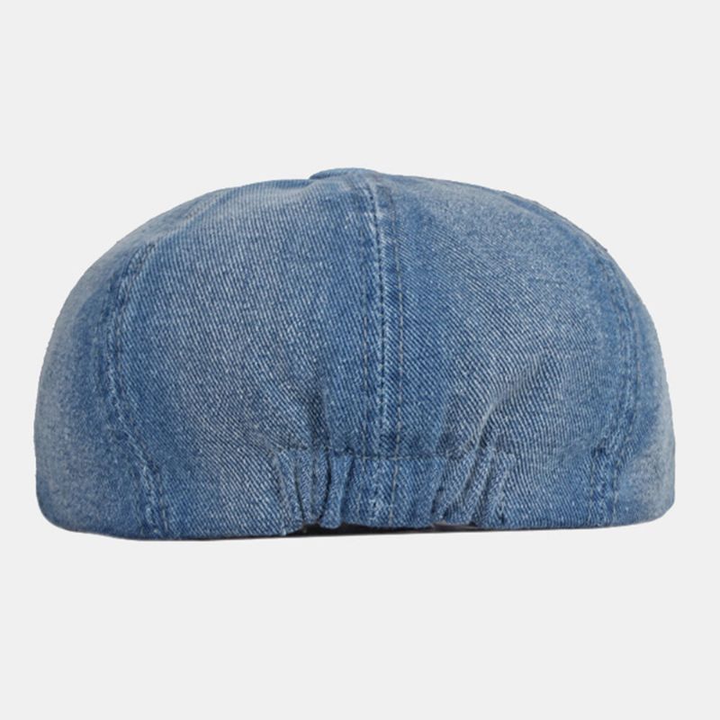 Hommes Washed Denim Back Elastic Band Design Chapeau Octogonal Ajustable British Retro Short Brim Newsboy Hat Flat Hat Painter Hat