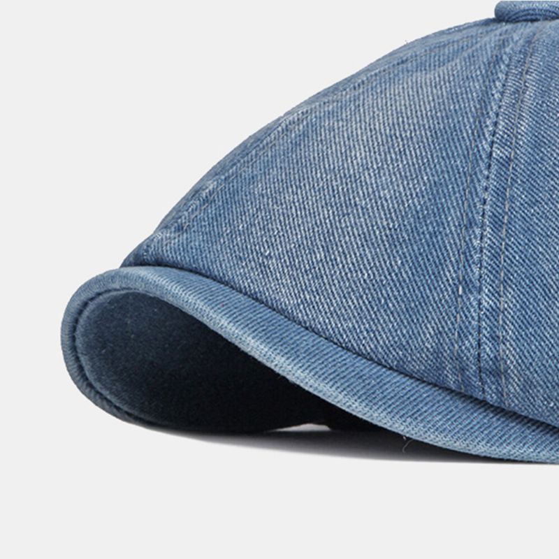 Hommes Washed Denim Back Elastic Band Design Chapeau Octogonal Ajustable British Retro Short Brim Newsboy Hat Flat Hat Painter Hat