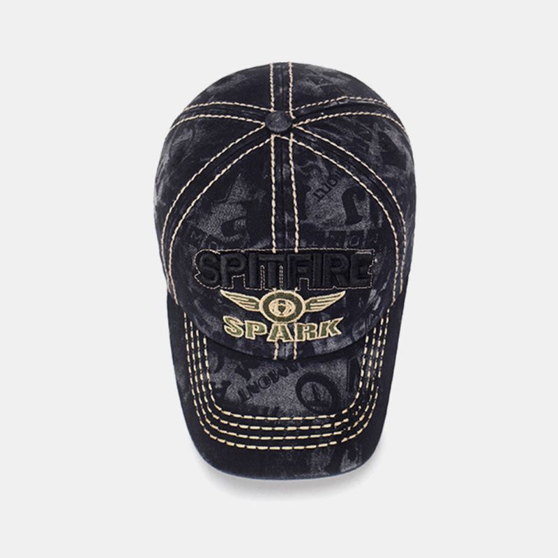 Hommes Washed Denim Dark Pattern Lettre Broderie Fashion Sunscreen Baseball Cap