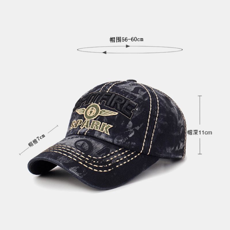 Hommes Washed Denim Dark Pattern Lettre Broderie Fashion Sunscreen Baseball Cap