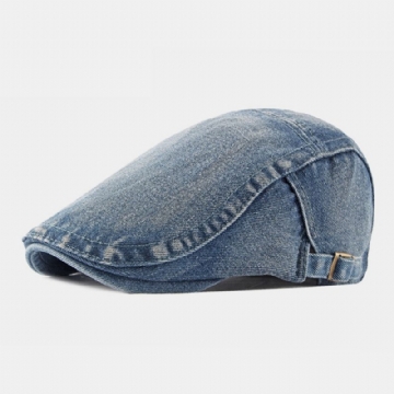 Hommes Washed Denim Made-old Casual Retro Driver Flat Hat Forward Hat Beret Hat