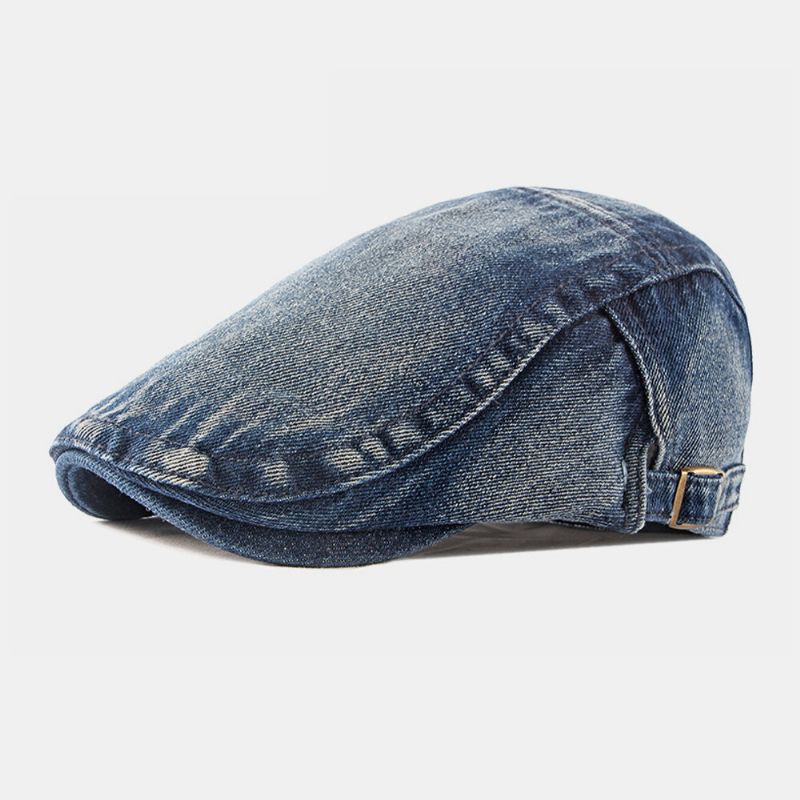 Hommes Washed Denim Made-old Casual Retro Driver Flat Hat Forward Hat Beret Hat