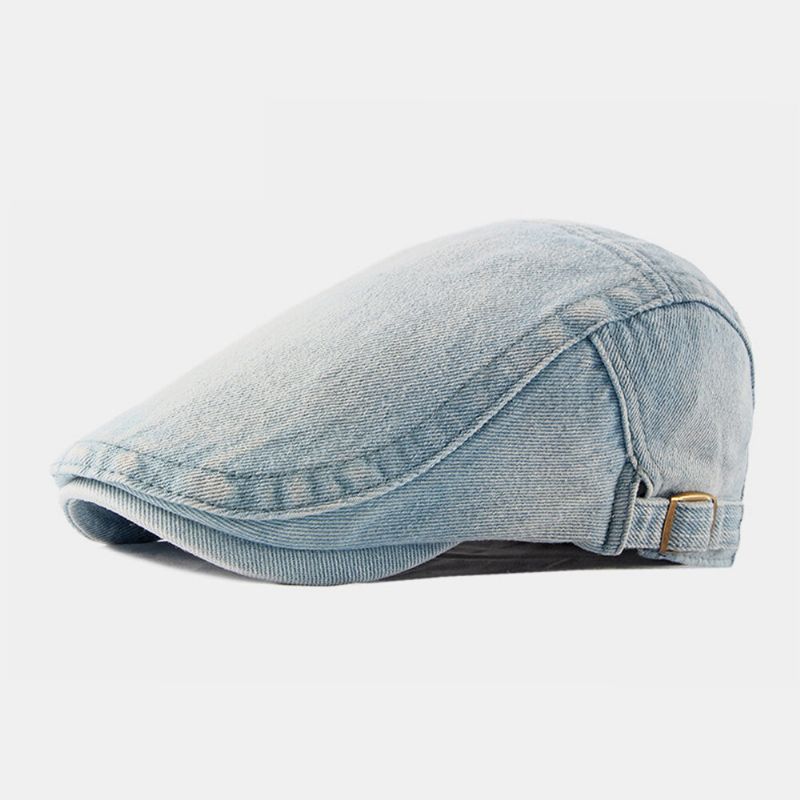 Hommes Washed Denim Made-old Casual Retro Driver Flat Hat Forward Hat Beret Hat