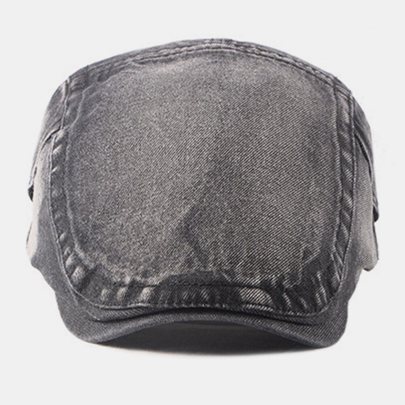 Hommes Washed Denim Made-old Casual Retro Driver Flat Hat Forward Hat Beret Hat