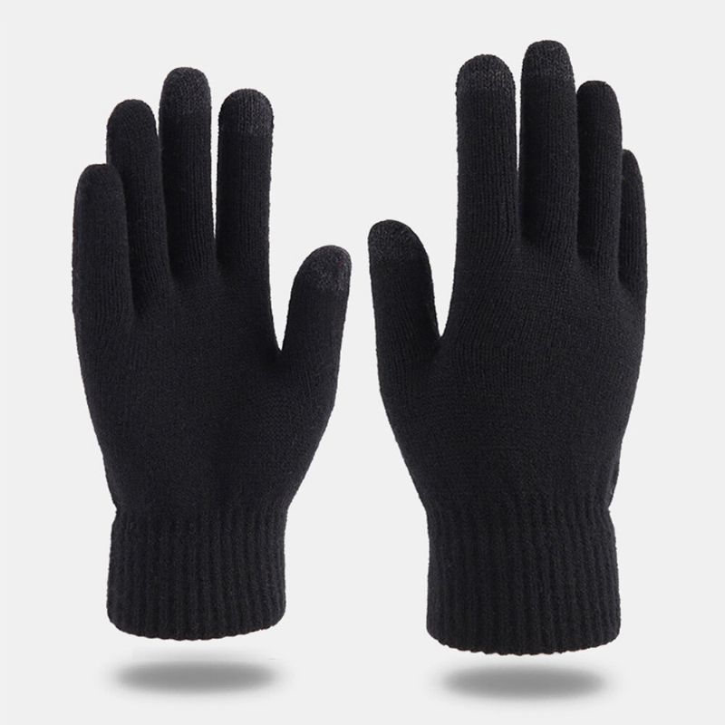 Hommes Winter Cool Protection Gants Tricotés En Laine Chauds À Doigts Complets Épaissir Plus Velours Gants De Gymnastique Thermiques À Écran Tactile À Trois Doigts