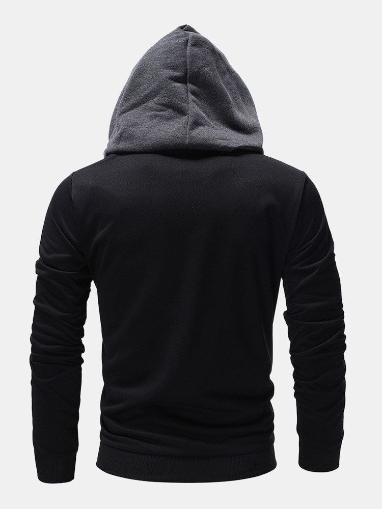 Hommes Zip Hoodies Patchwork Color Block Poches Sweat À Capuche