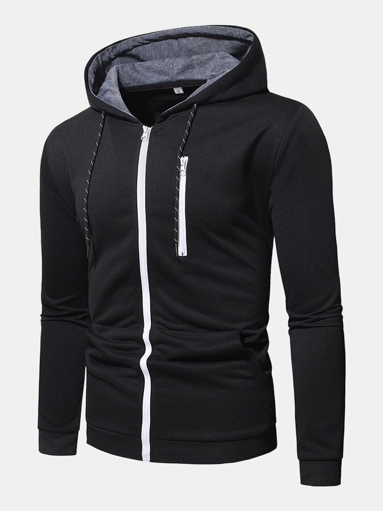 Hommes Zip Hoodies Solid Color Pocket Casual Sweat À Capuche