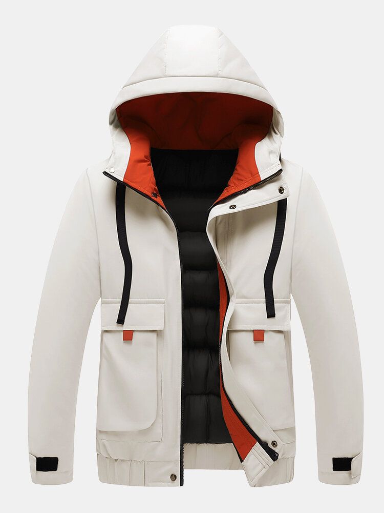 Hommes Zipper Hooded Long Sleeve Large Pocket Warm Thicken Coats