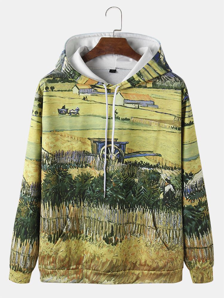 Hoodies De Cordon D'impression De Peinture De Paysage Des Hommes Avec La Poche