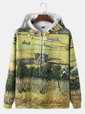 Hoodies De Cordon D'impression De Peinture De Paysage Des Hommes Avec La Poche