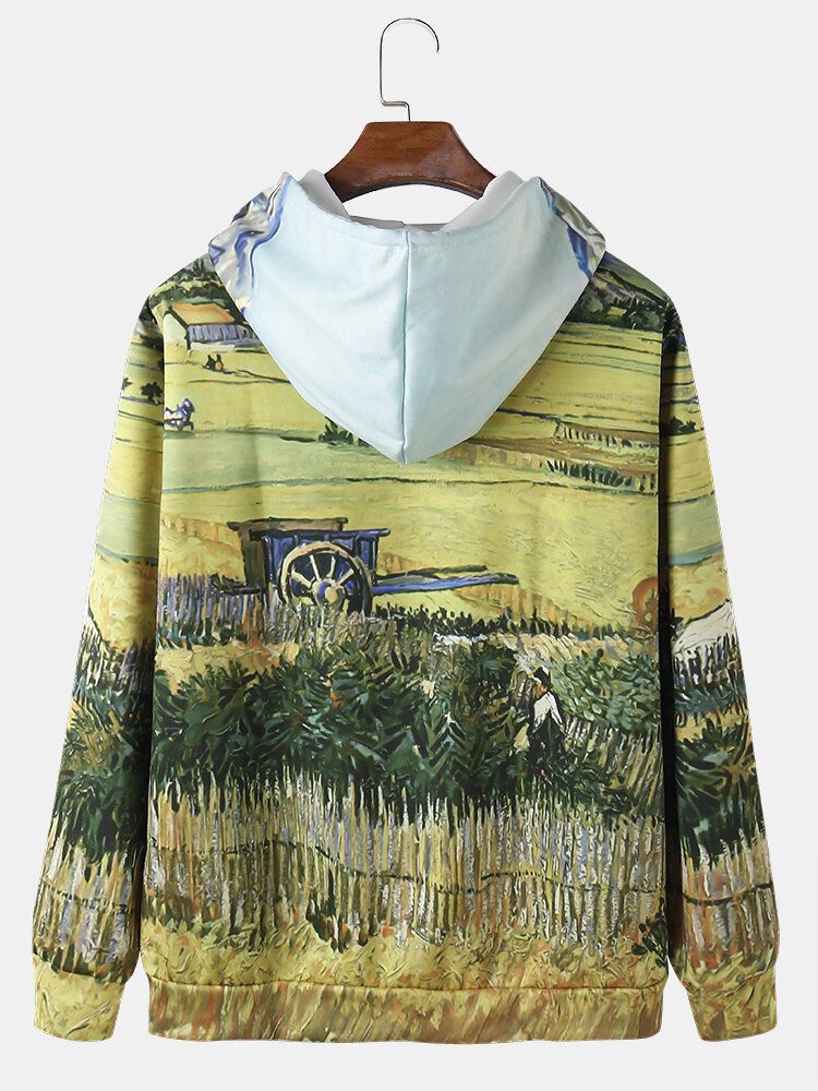 Hoodies De Cordon D'impression De Peinture De Paysage Des Hommes Avec La Poche