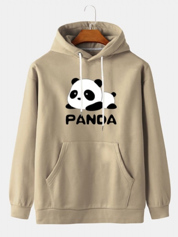 Hoodies À Épaules Tombantes Avec Imprimé Panda Pour Hommes Avec Poche