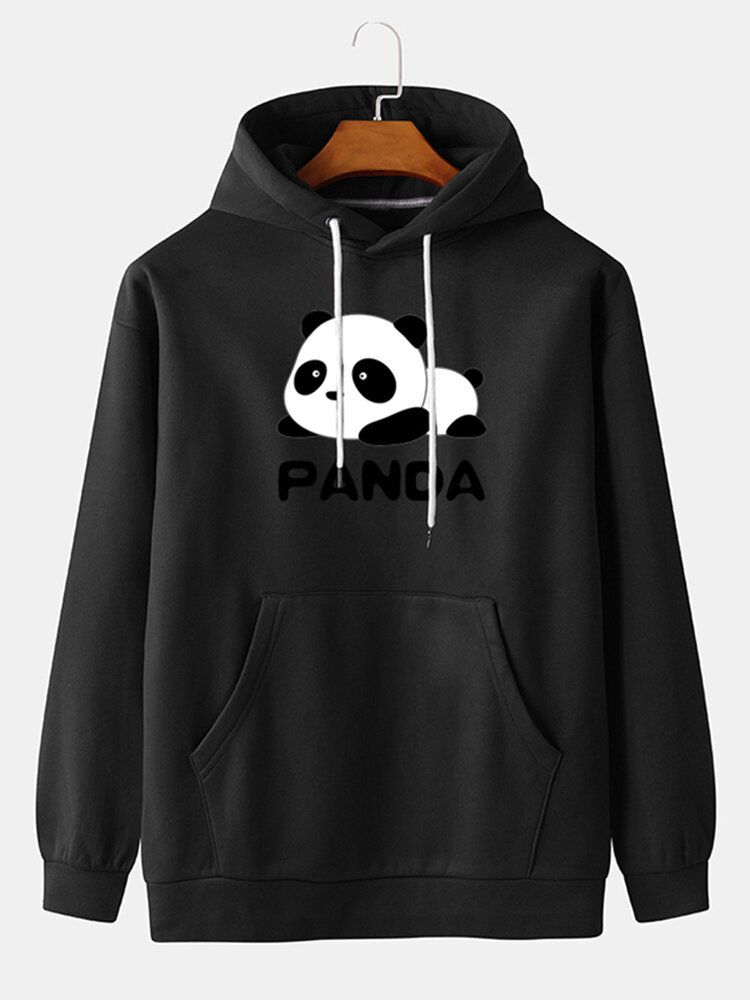 Hoodies À Épaules Tombantes Avec Imprimé Panda Pour Hommes Avec Poche