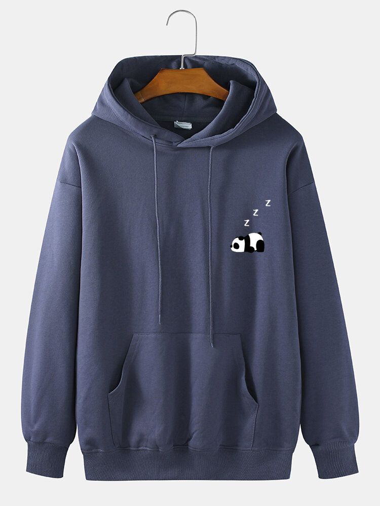 Hoodies À Épaules Tombantes En Coton Avec Imprimé Panda Pour Hommes Avec Poche