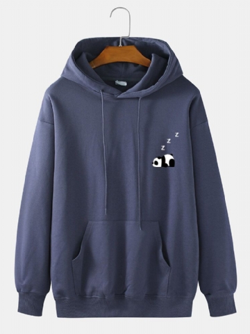 Hoodies À Épaules Tombantes En Coton Avec Imprimé Panda Pour Hommes Avec Poche