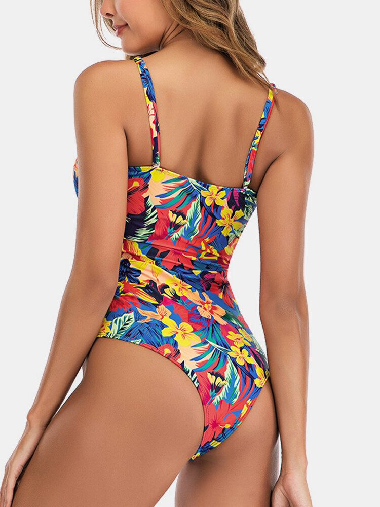 Imprimé Floral Découpé Noué Une Pièce Style Hawaïen Femmes Plage Maillots De Bain