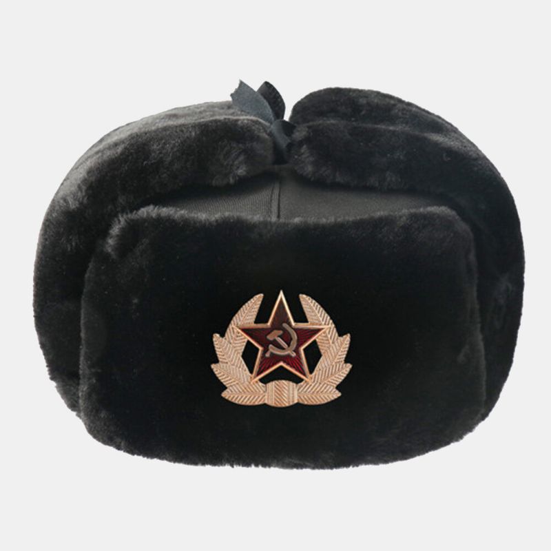 Insigne Soviétique Pour Hommes Insigne D'aigle À Deux Têtes Extérieur Résistant Au Froid Chapeau De Trappeur Chaud Hiver Cyclisme Épaissir Coupe-vent Protection Des Oreilles Chapeau Ushanka