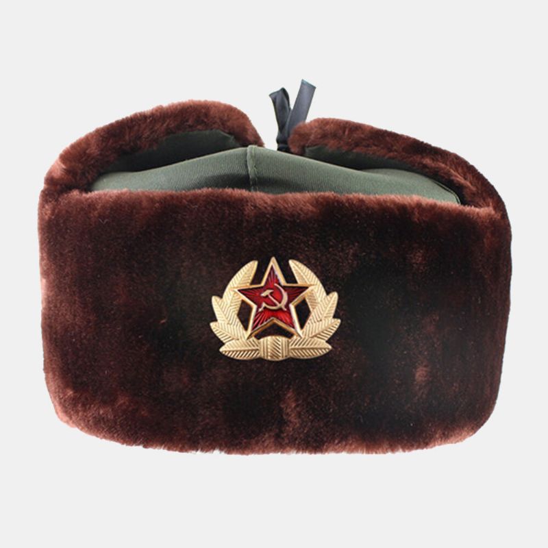 Insigne Soviétique Pour Hommes Insigne D'aigle À Deux Têtes Extérieur Résistant Au Froid Chapeau De Trappeur Chaud Hiver Cyclisme Épaissir Coupe-vent Protection Des Oreilles Chapeau Ushanka