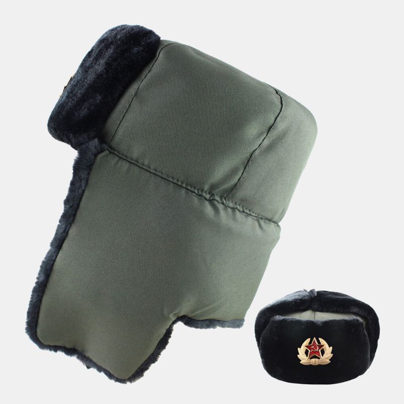 Insigne Soviétique Pour Hommes Insigne D'aigle À Deux Têtes Extérieur Résistant Au Froid Chapeau De Trappeur Chaud Hiver Cyclisme Épaissir Coupe-vent Protection Des Oreilles Chapeau Ushanka