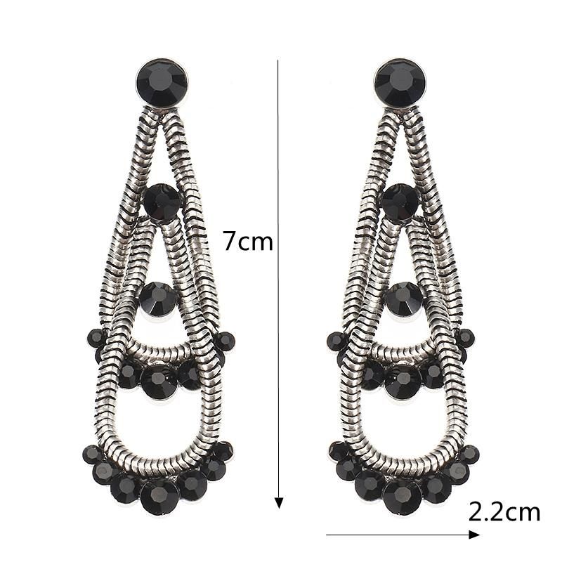 Jassy® Steampunk Boucles D'oreilles Femme Rétro Antique Argent Plaqué Noir Gemme Double Couche Boucle D'oreille