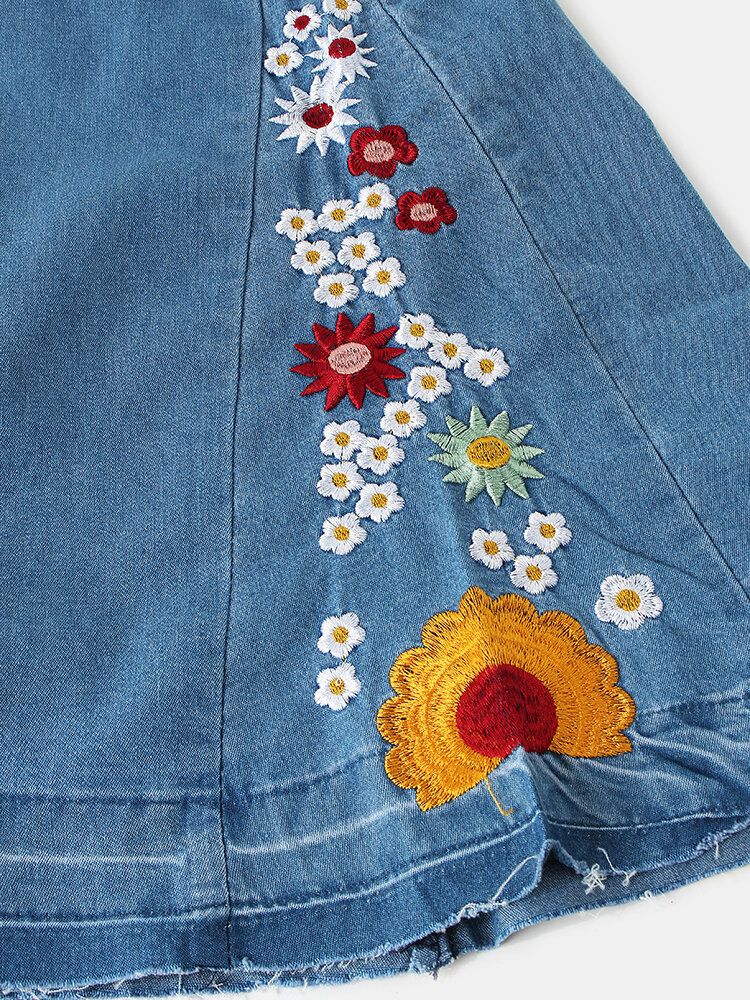 Jeans Décontractés Élégants Avec Broderies Florales Pour Femmes Avec Poches